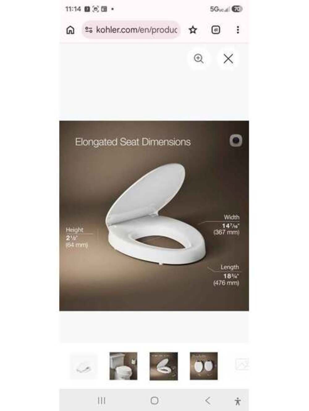 Kohler 2.5" Tall Elongated Toilet Seat – White – Quiet Close – New